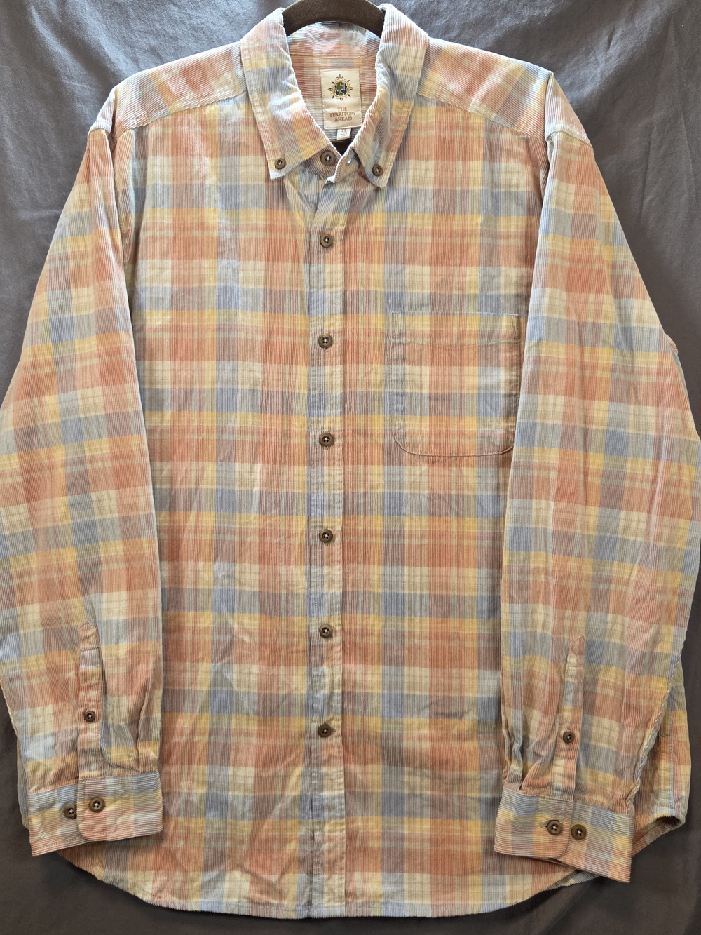 The Territory Ahead Mens XL Fine Wale Corduroy Plaid Long Sleeve Shirt Pastel